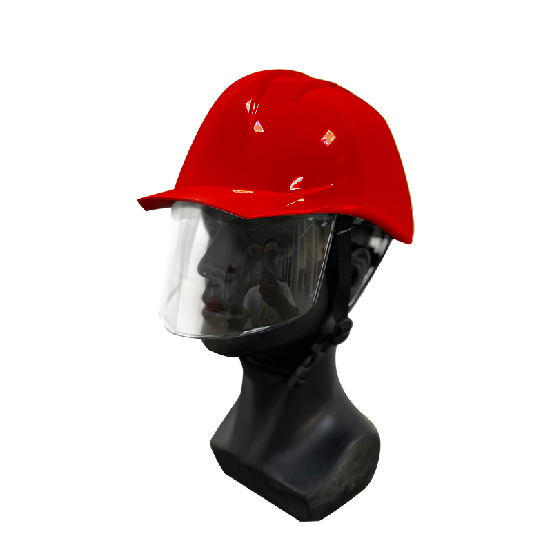 Raxwell 内置防护面罩款安全帽，ABS安全帽+PC面罩，红色，一套/袋