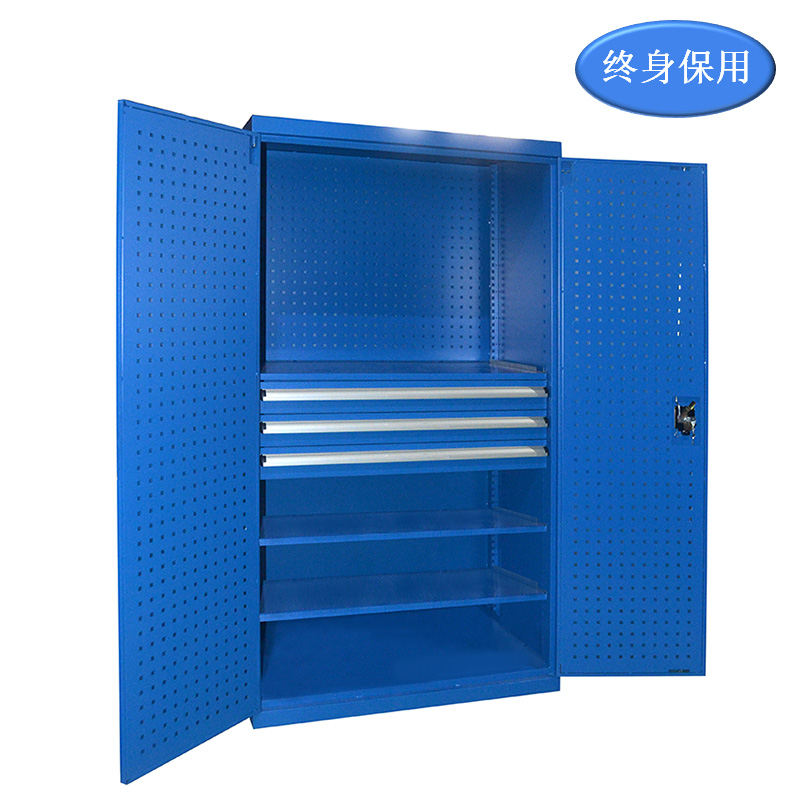 Raxwell 蓝色双开门带挂板置物柜（三层板三抽)，尺寸(长*宽*高mm):1000*600*1800