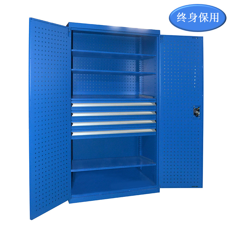 Raxwell 蓝色双开门带挂板置物柜（四层板四抽)，尺寸(长*宽*高mm):1000*600*1800