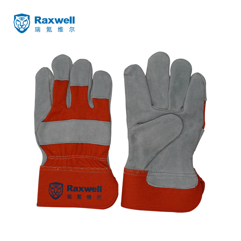 Raxwell 标准款牛皮半皮手套，橙色背布，RW2511，12副/袋