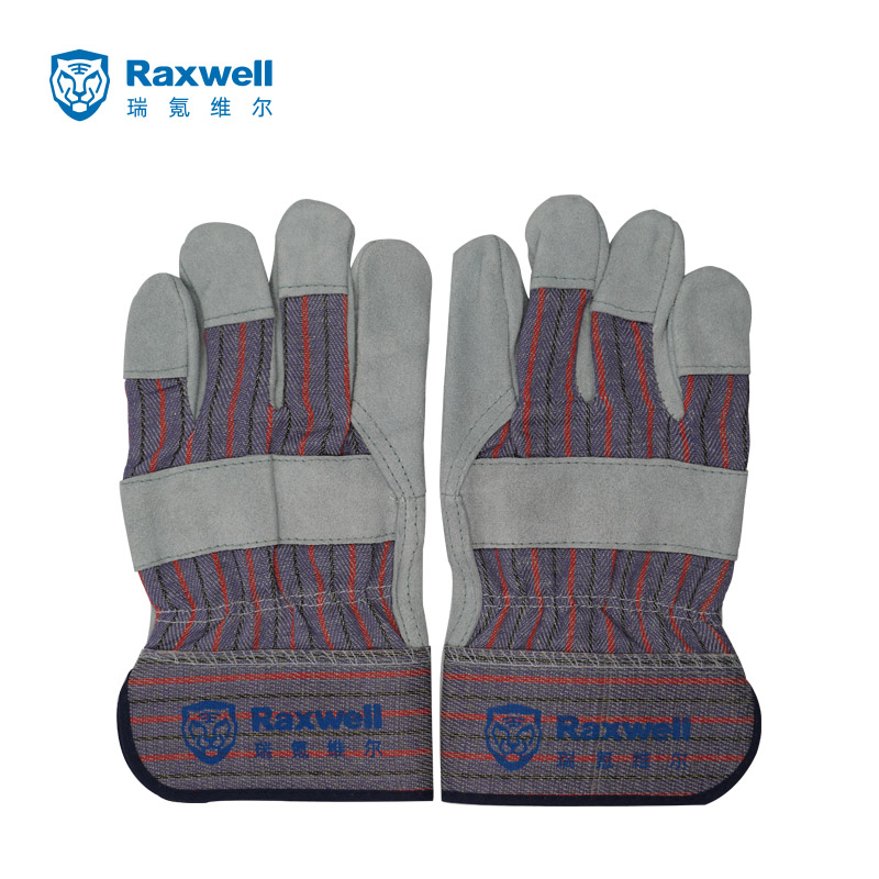 Raxwell 标准款牛皮半皮手套，条纹背布，RW2512，12副/袋