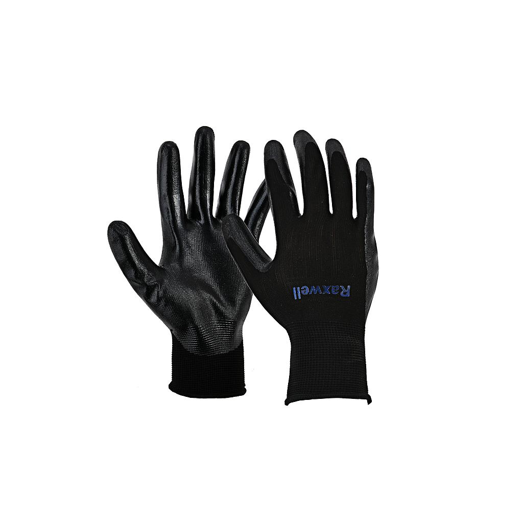 Raxwell 涤纶针织丁腈工作手套，掌浸，黑色，S码