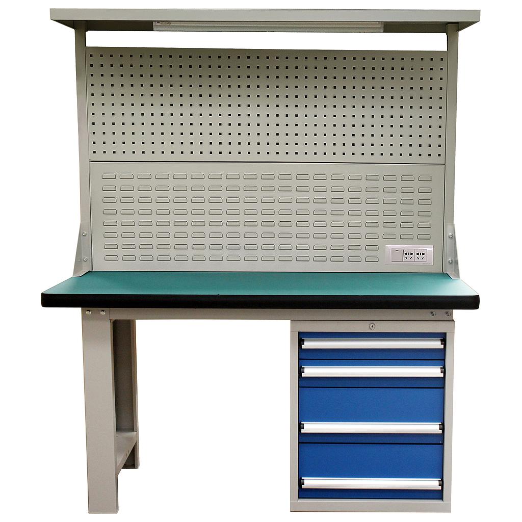 Raxwell 重型工作台，带挂板组，带灯，尺寸(长*宽*高mm)：2100*750*1800(台面厚50mm)四抽边柜
