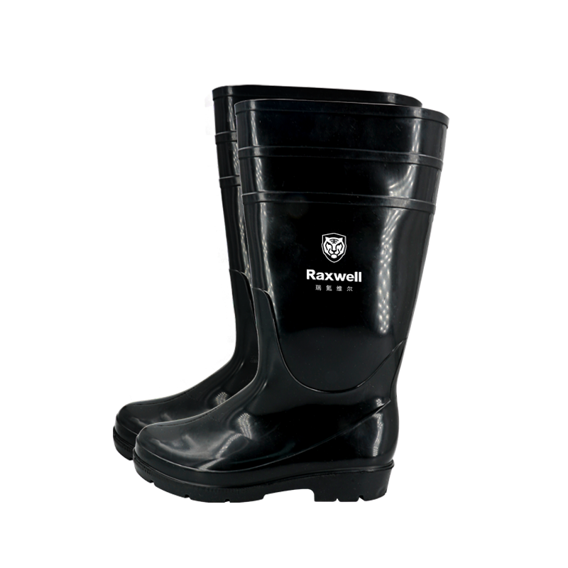 Raxwell 320 黑色PVC中筒防化靴，防水耐油耐酸碱耐腐蚀，37码，RW3201