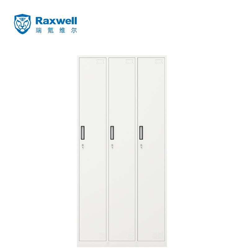 Raxwell 三门更衣柜，900宽*420深*1800高，灰白色，钢板厚度为0.8mm