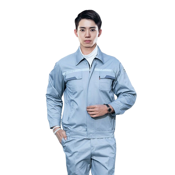 Raxwell 夏季长袖单层防静电工作服套装，35%棉65%涤，浅灰色，M码，RW8211，1套/袋