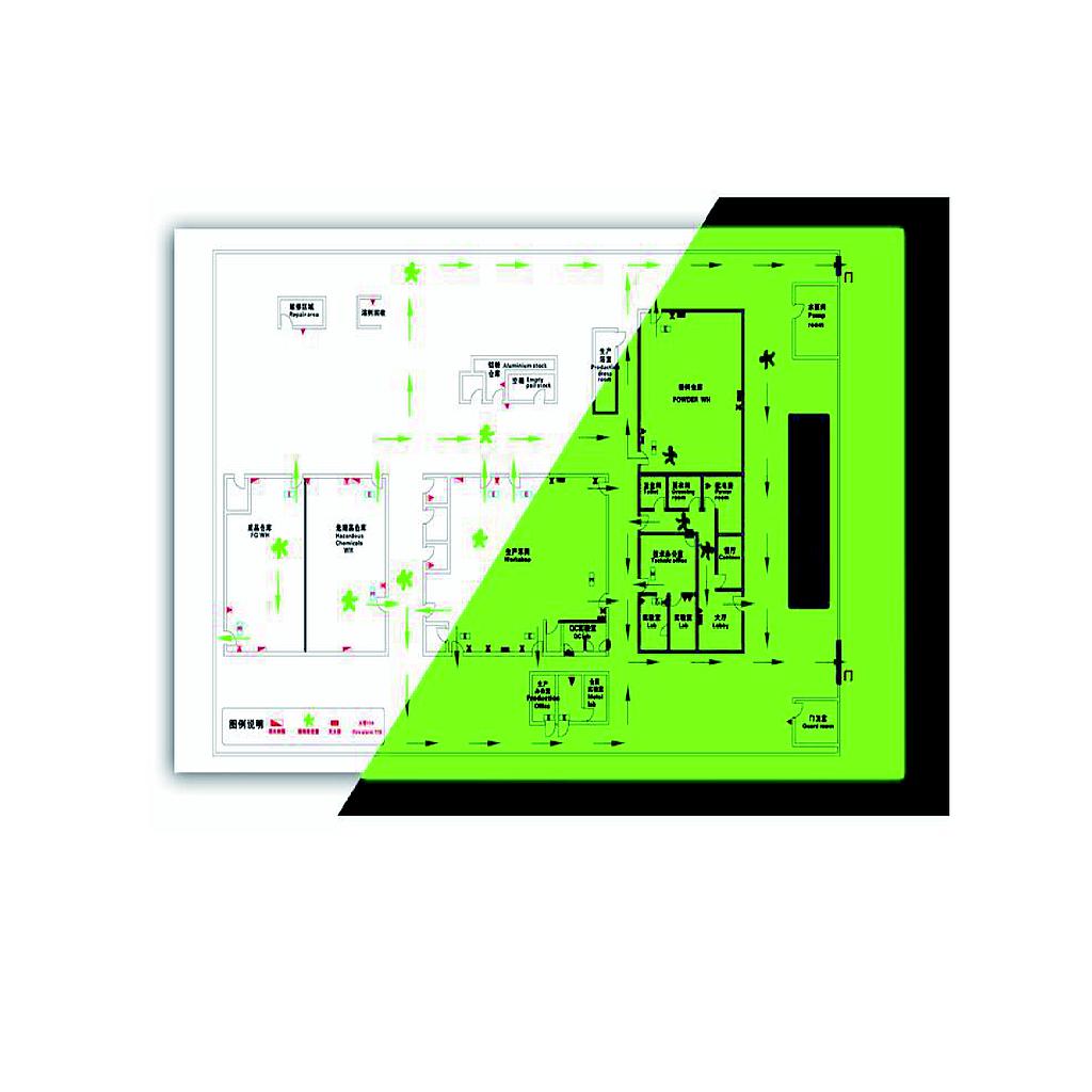 Raxwell 紧急逃生疏散图（自发光内插片）搭配外框使用，480*365mm，0.5mm自发光材质