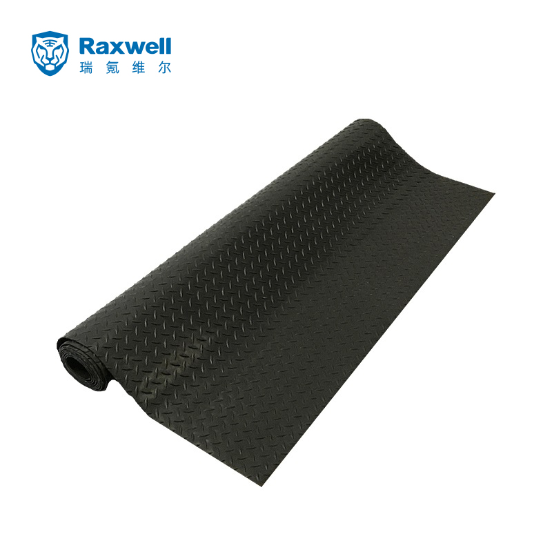 Raxwell耐油耐磨防滑橡胶材质钢花纹走道垫黑色厚3mm幅宽1.5m*1M（多拍不截断）