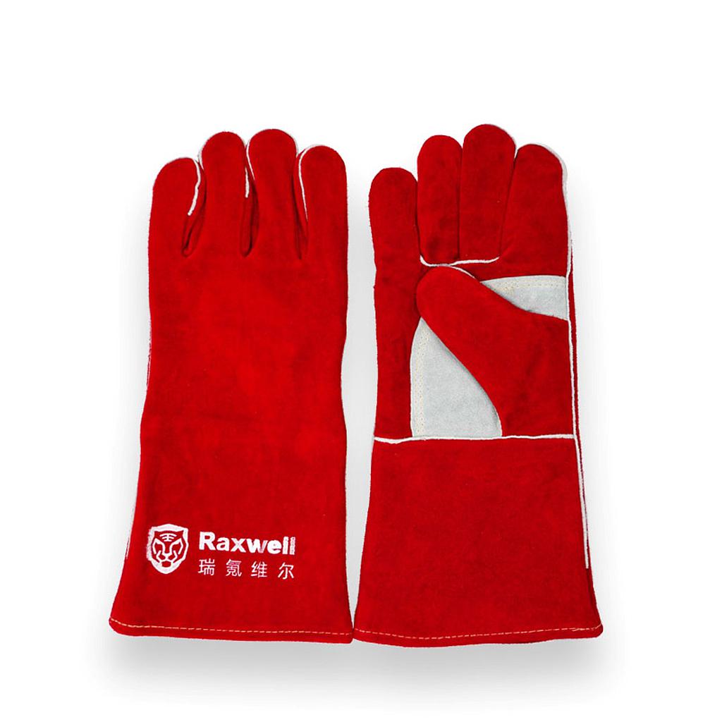 Raxwell 升级款牛皮焊接手套，A级皮，掌心加固，红色全衬，12副/袋