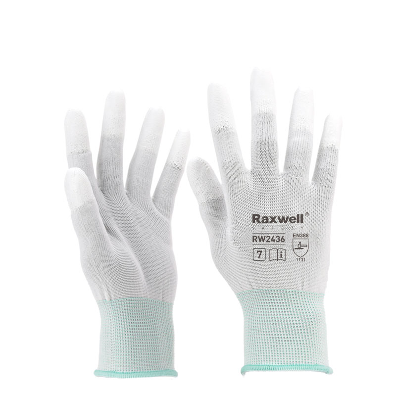 Raxwell 涤纶针织PU工作手套 (指浸)，L码，RW2438，10副/包