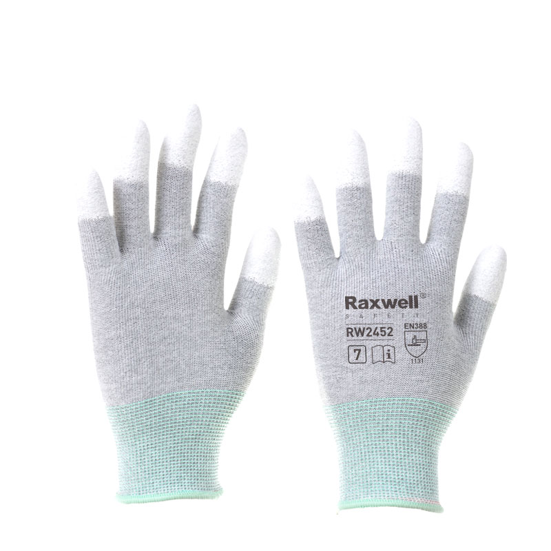 Raxwell 防静电手套，13针碳纤维指浸PU工作手套，L码，RW2454，10副/包